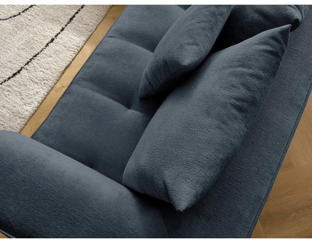 Colțar albastru închis cu tapițerie din chenille (cu colț pe partea dreaptă/în formă de ”L”) Whesley – Bobochic Paris