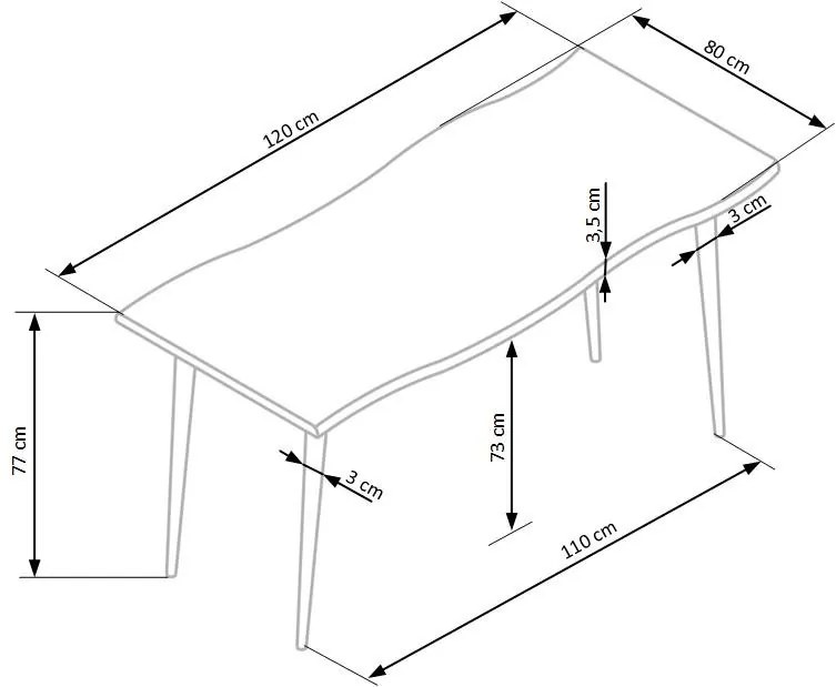 Masa Larson stejar natur/negru - L120xl80xh77 cm