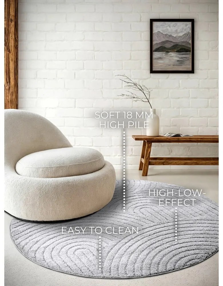 Covor gri deschis rotund ø 160 cm Panglao New York Light Grey – Elle Decoration