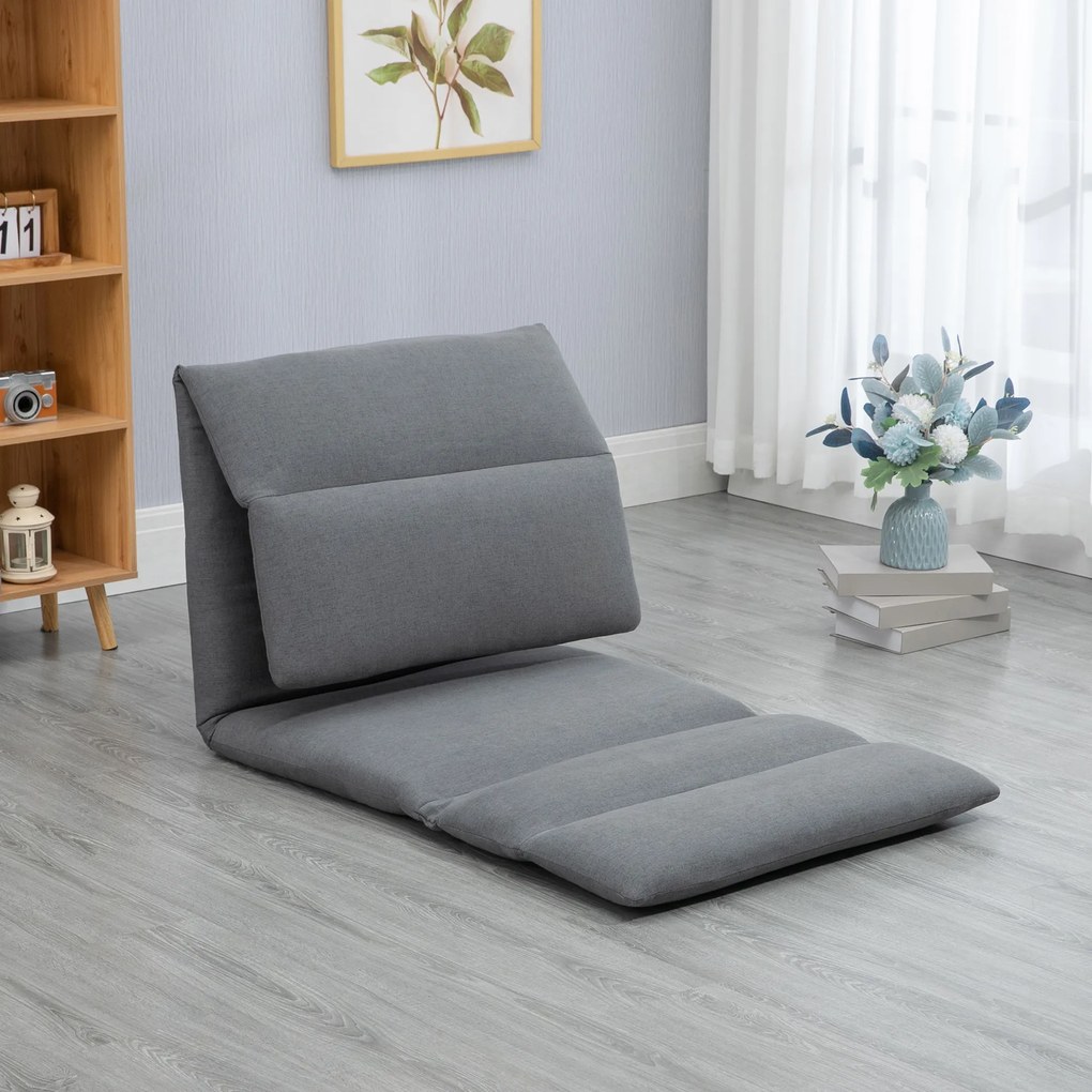 HOMCOM Fotoliu de podea Relax cu spatar rabatabil, scaun de pat de o persoana din material si otel, 71x72x60cm, gri inchis | AOSOM RO