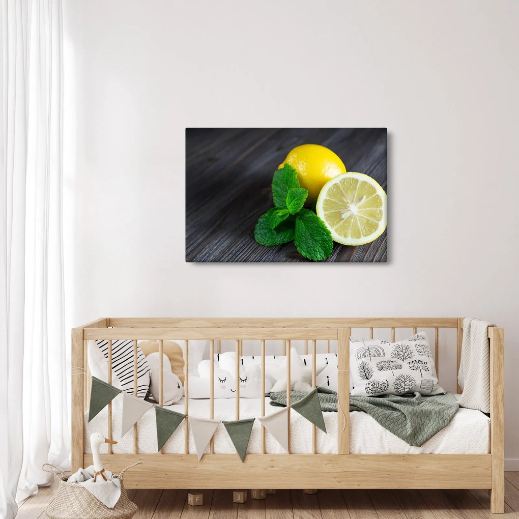 Tablou cu lămâie și mentă pe masă (90x60 cm)