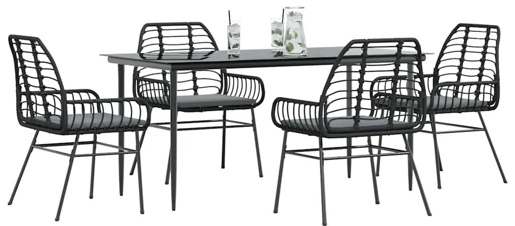 vidaXL Set de sufragerie de grădină 5 piese neagră Sticlă Poly Rattan