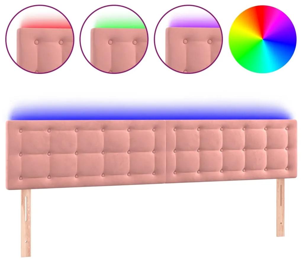3122117 vidaXL Tăblie de pat cu LED, roz, 200x5x78/88 cm, catifea