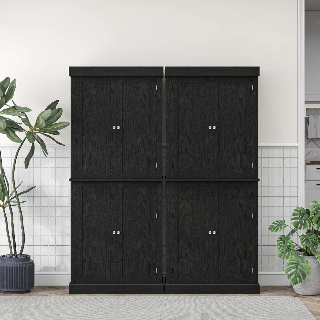 HOMCOM Dulap Înalt de Bucătărie cu 6 Rafturi și 2 Uși, Dulap cu Rafturi Reglabile din Lemn, 76x40,5x184 cm, Alb | Aosom Romania