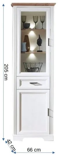 Vitrina cu 2 usi si 1 sertar Jasmine, Pin Alb si Pin Antic, 66 Cm