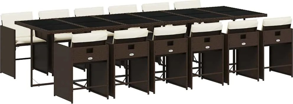 vidaXL Set mobilier de grădină, 13 piese, maro, cu perne, poliratan