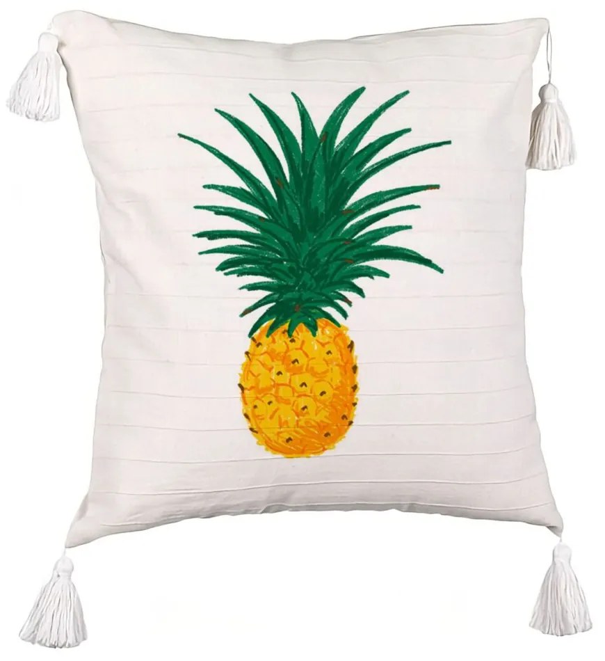 Perna Decorativa cu Franjuri, Model Ananas, 45x45 cm, Ecru, Cu fermoar