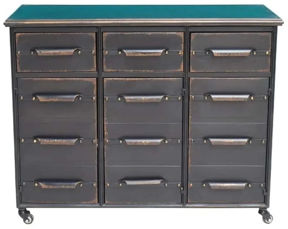 Comoda neagra, din metal, cu 3 sertare si 3 usi, aspect industrial, Lupin