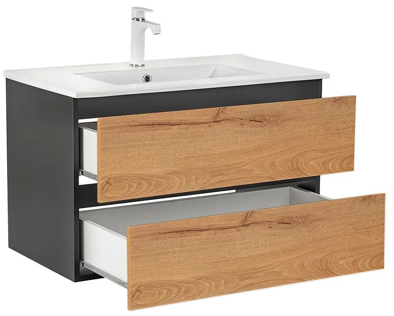 Mobilier complet de baie Vario Forte 80 antracit-stejar