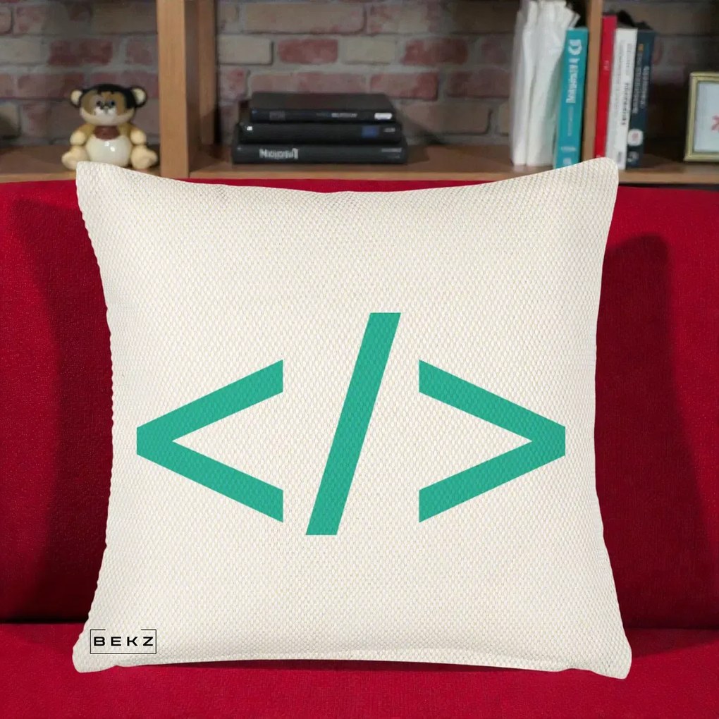 Perna Personalizata Cod HTML Turcoaz, 40x40 cm, Crem Reliefat, Husa Detasabila, Perna Inclusa, BEKZ®