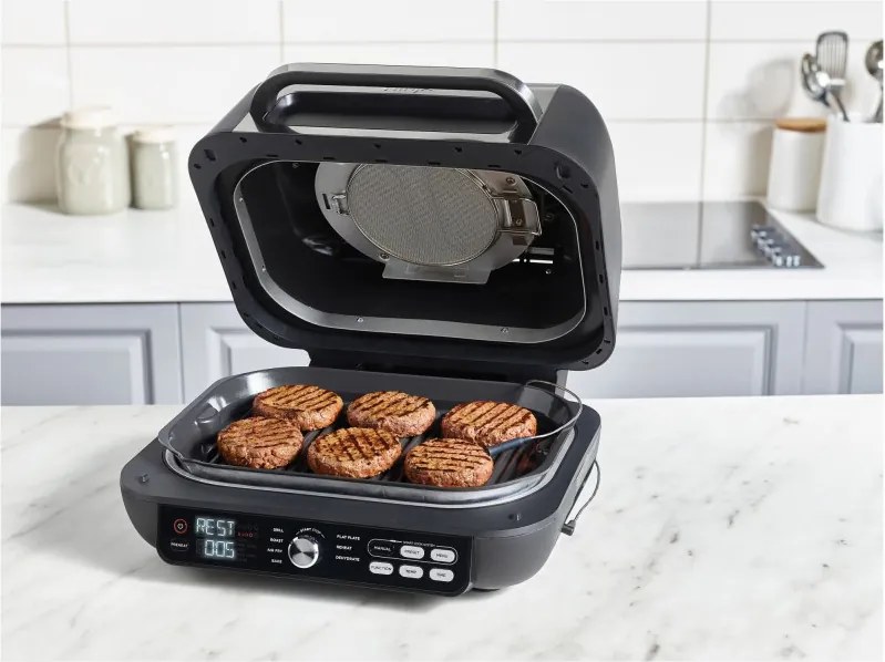Gratar electric Ninja Foodi MAX PRO AG651EU, 2460W, 3.8L, Functie gratar si Air fryer, Cyclonic Air, Smart Cook, Negru/inox