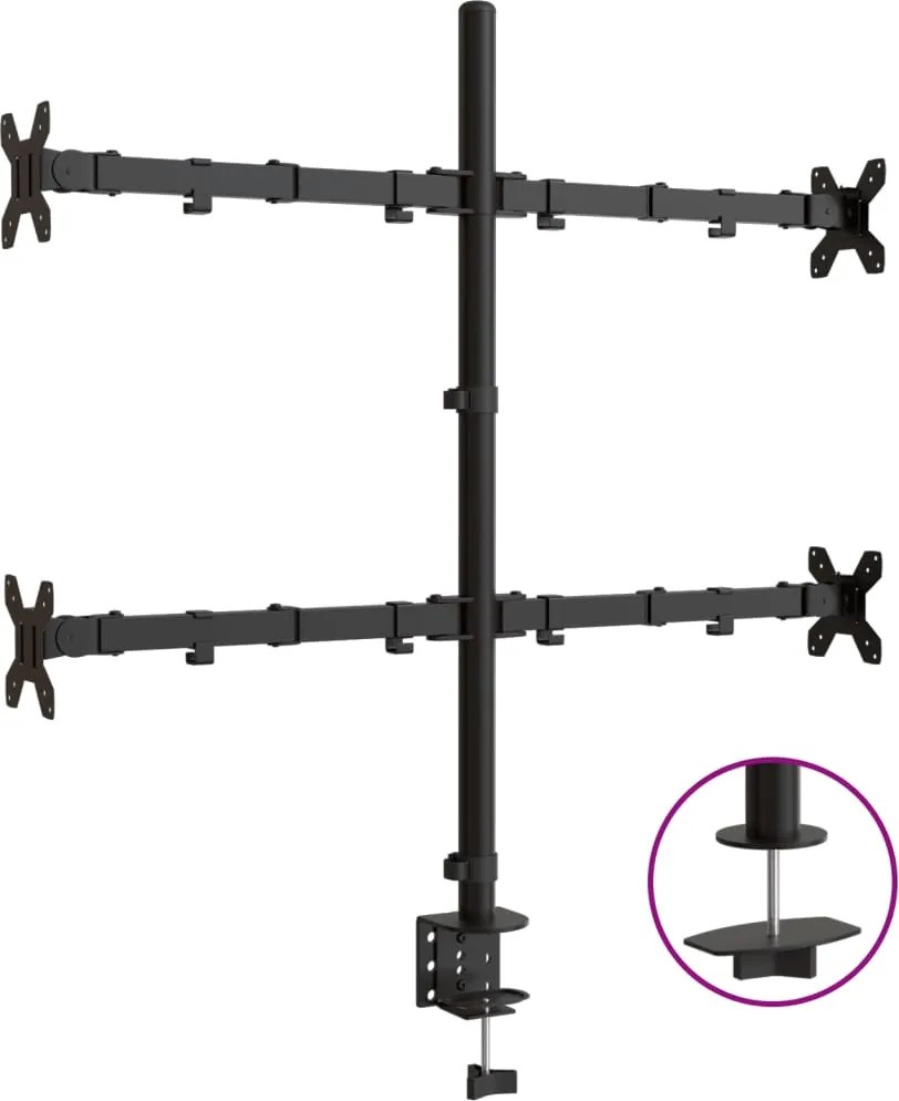 vidaXL Suport de perete pentru monitor VESA 75/100 mm, negru, oțel