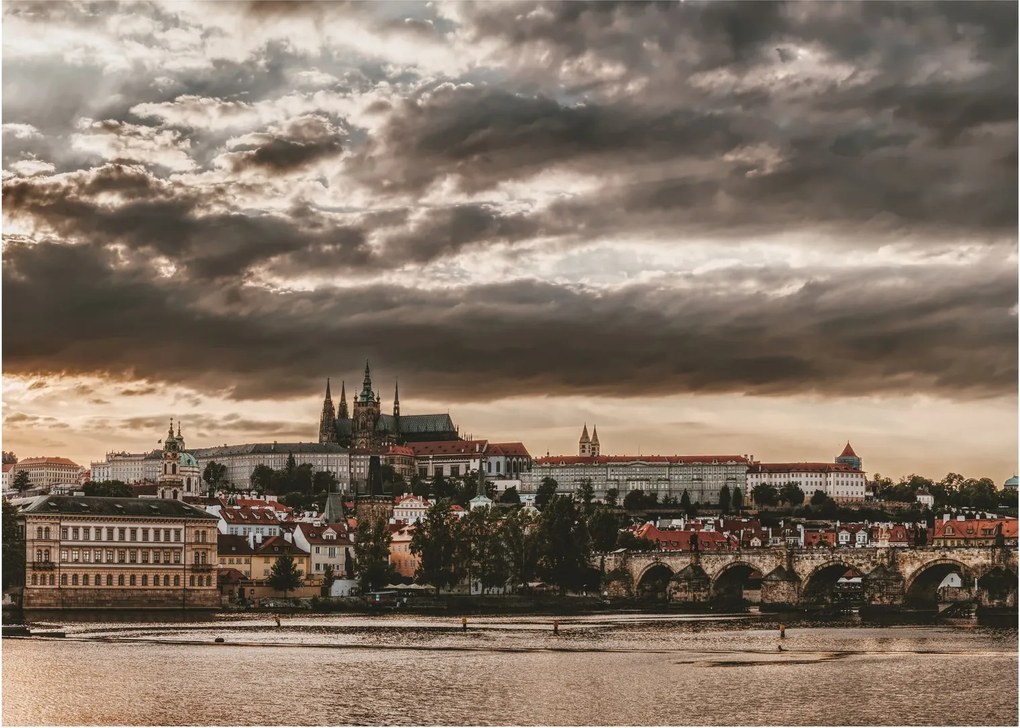 Tablou pe sticlă Castelului Praga în amurg (70x50 cm)