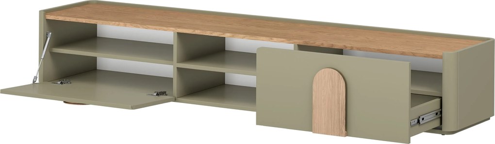 Comodă TV cu sertar Amilio 220 cm - eucalipt / stejar baltic dune / mânere stejar natural