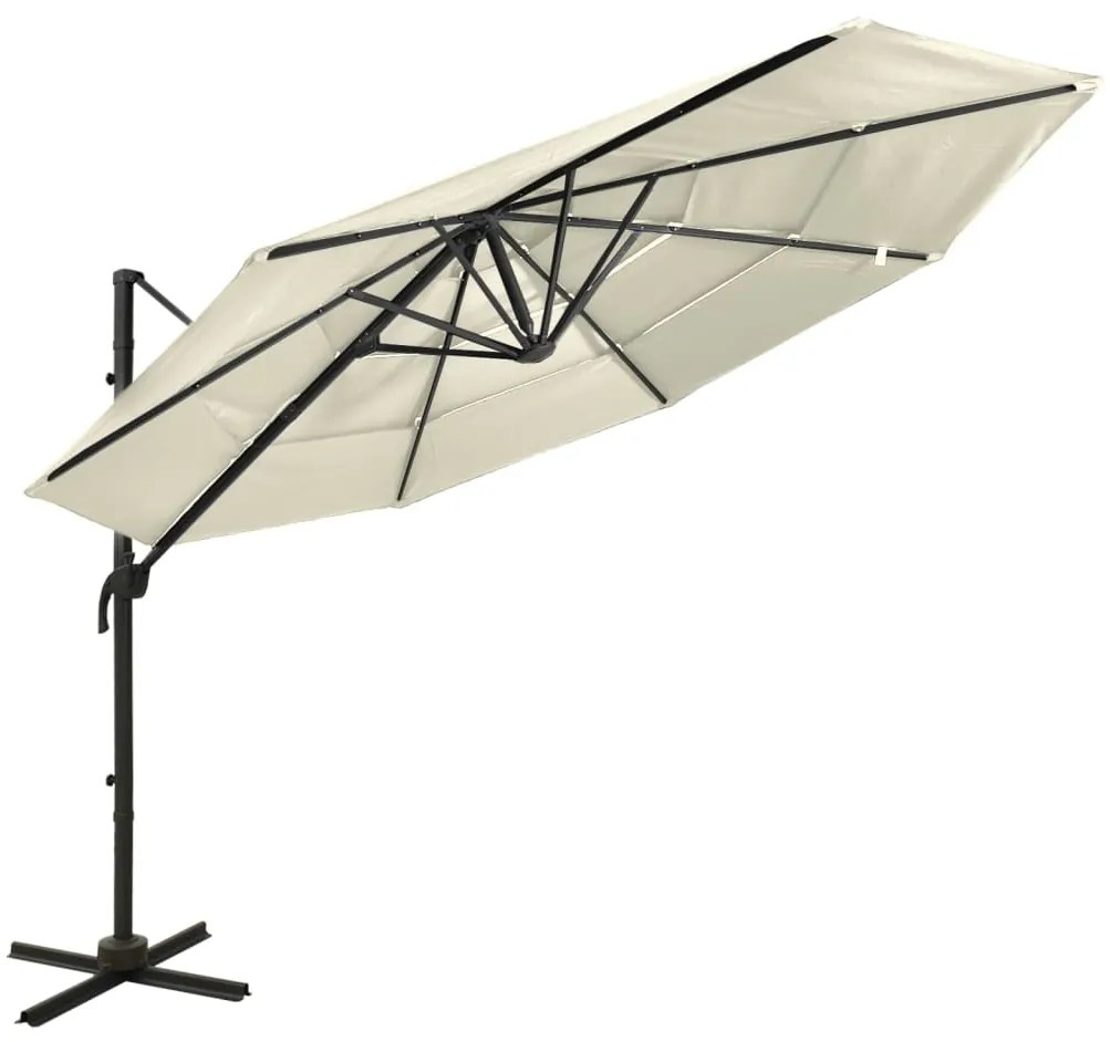 vidaXL Umbrelă de soare 4 niveluri, stâlp de aluminiu, nisipiu, 3x3 m