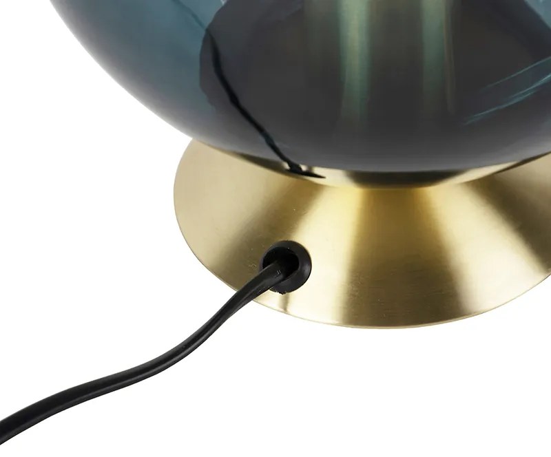 Lampă de masă Art Deco din alamă cu sticlă albastră ocean - Pallon