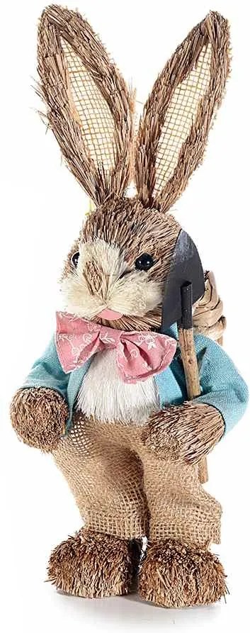Figurina Iepuras Paste Boy cu papion textil fibre naturale 14 cm x 33 h