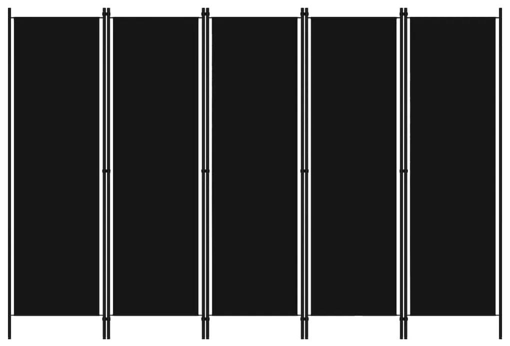 Paravan de cameră cu 5 panouri, negru, 250 x 180 cm