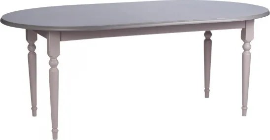 Masă dining extensibilă rotundă din lemn masiv, gri, 4–5 locuri, cu prelungitor și picioare strunjite, finisaj patinat, 78 x 116 cm, „Provence”