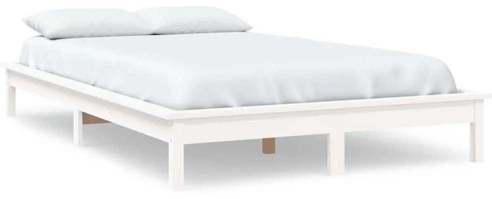 820582 vidaXL Cadru de pat dublu, alb, 135x190 cm, lemn masiv de pin