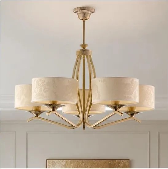 Brilagi - Lustru pe tijă SAPHIRE 5xE27/15W/230V diam. 66 cm crem/auriu/patină