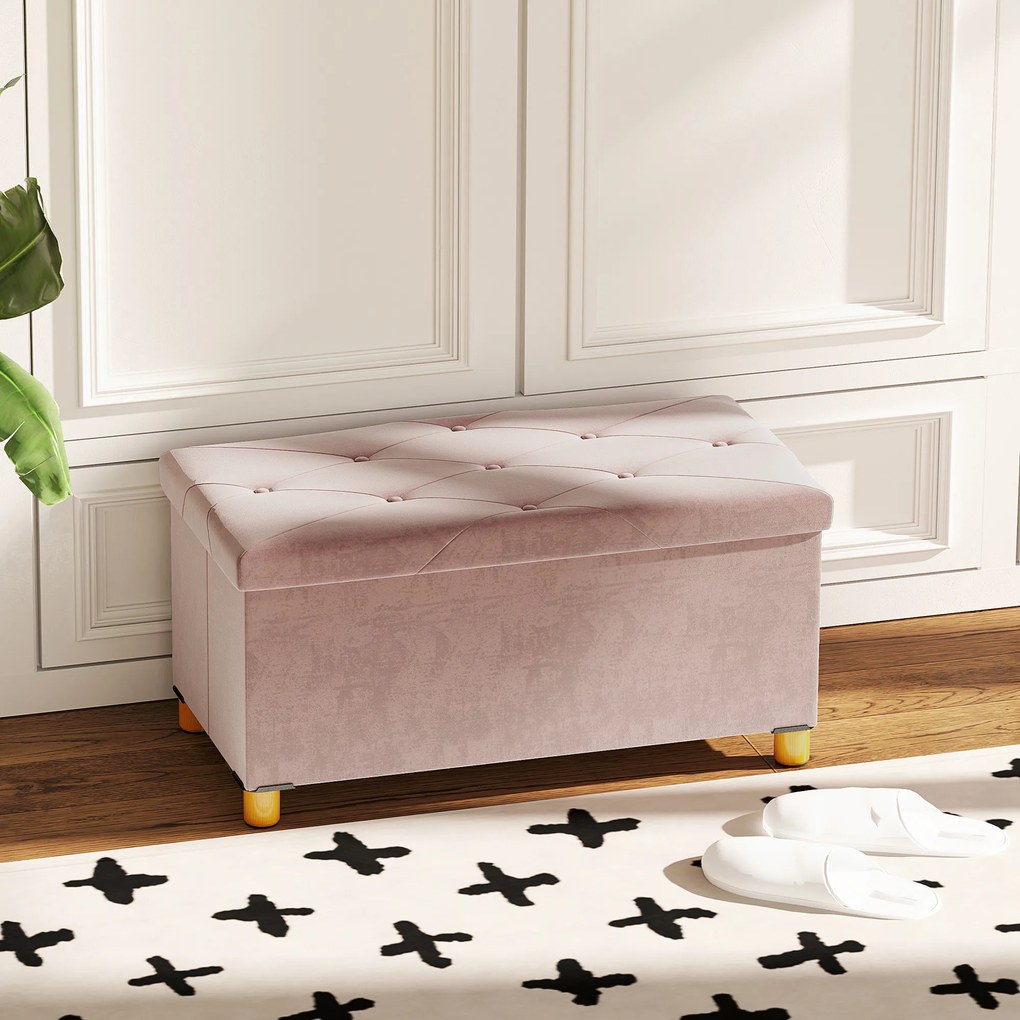 HOMCOM Banc de depozitare capat de pat pliabil volum 67 L capacitate de incarcare 120 kg cu capac 76L x 38l x 38H cm roz | Aosom Romania