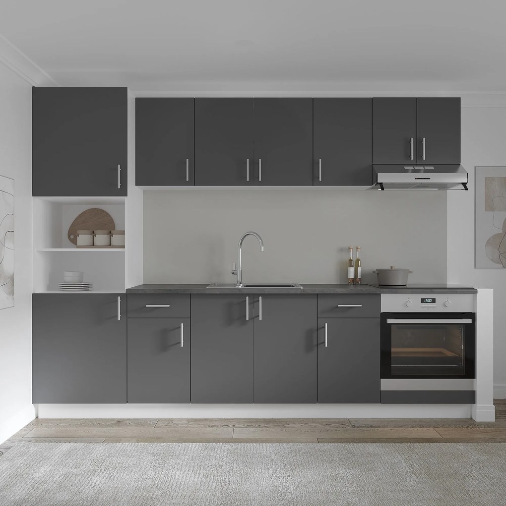 Set Bucatarie Karo V24, Antracit/Alb, Blat Thermo 28 mm, L 280 cm