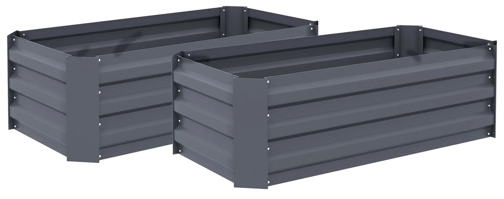 Outsunny Set de 2 patrate de gradina dim. 100L x 50l x 30H cm - tabla de otel ondulata gri | Aosom Romania