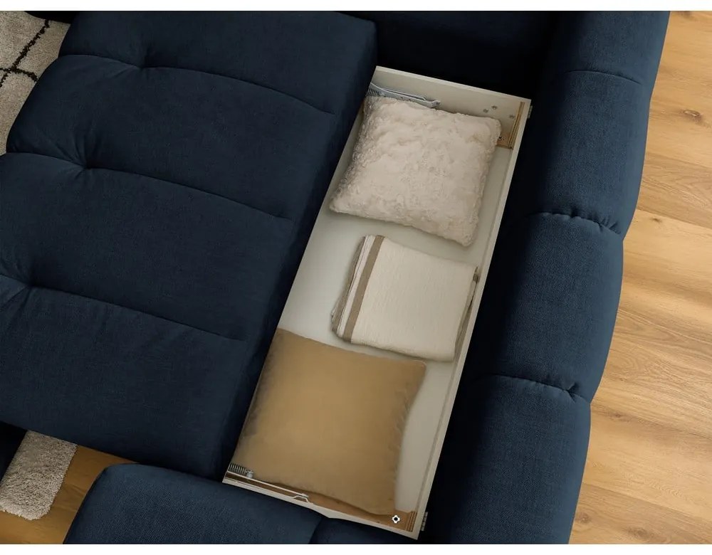 Colțar albastru închis extensibil/cu spațiu de depozitare (cu colț pe partea stângă/în formă de ”L”) Fuji – Bobochic Paris