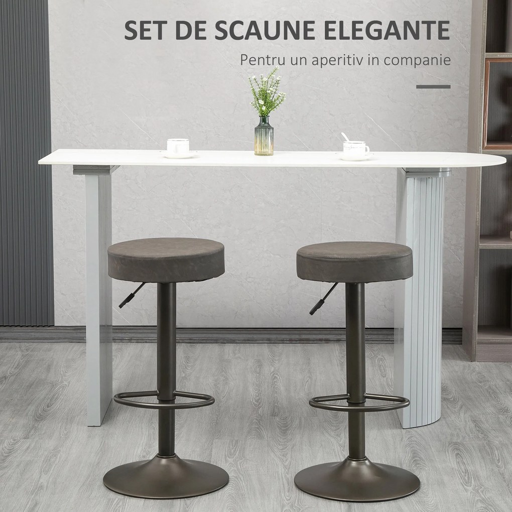 HOMCOM Set 2 Scaune Bar Pivotante Reglabile Gri, Design Modern 35x36x64-85cm | Aosom Romania