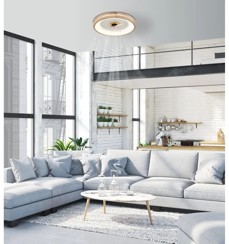 Lustra LED cu ventilator si telecomanda GATIAN lemn