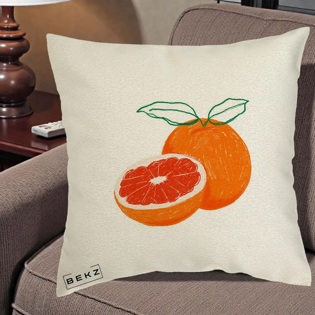 Perna Decorativa Grepfrut Citrus, 40x40 cm, Ecru, Husa Detasabila, Perna Inclusa, BEKZ®
