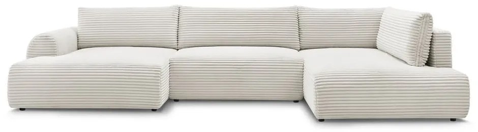 Colțar crem extensibil/cu spațiu de depozitare cu tapițerie din catifea reiată (cu colț pe partea dreaptă/în formă de "U") Lucien – Bobochic Paris