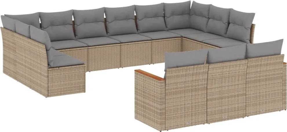 vidaXL Set canapele de grădină, 13 piese, cu perne, bej, poliratan