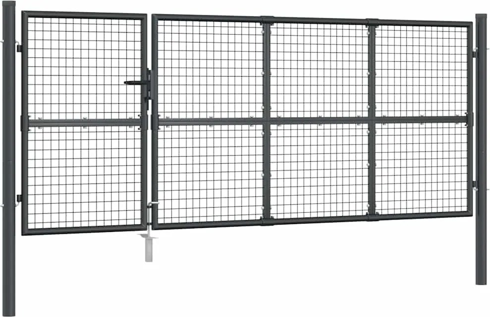 vidaXL Poartă de grădină cu plasă, antracit, 350x125 cm, oțel galvanizat