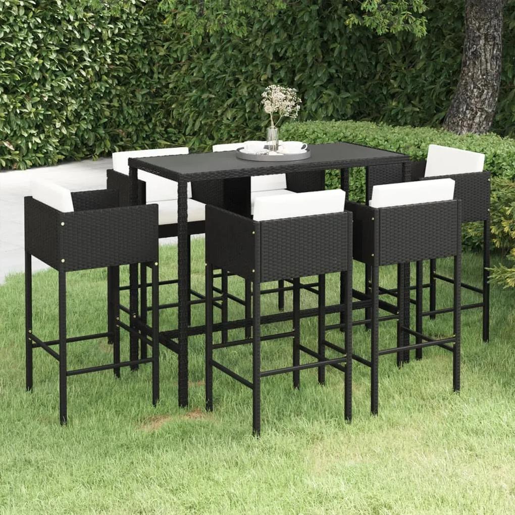 3094796 vidaXL Set mobilier bar de grădină cu perne, 7 piese, negru, poliratan