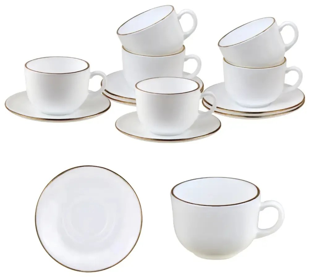 Set cesti cafea 12 piese, opal, alb cu auriu, 210 ml Kinghoff KH-1929