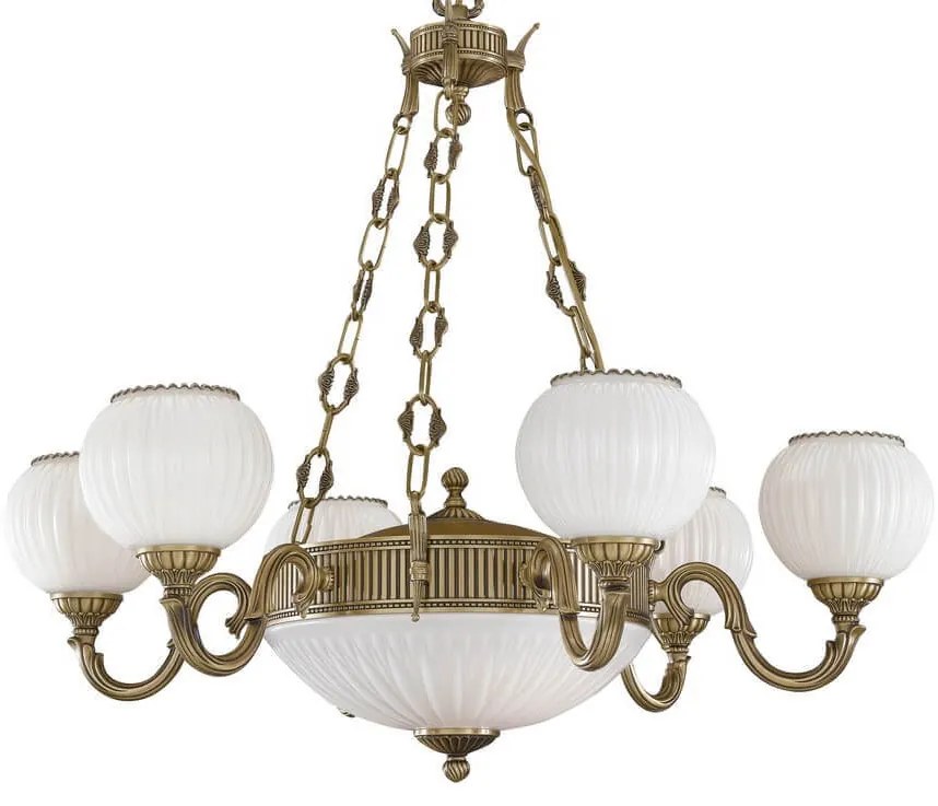 Candelabru cu 6 brate clasic design italian din alama, sticla 9250 RA-L. 9250/6+2