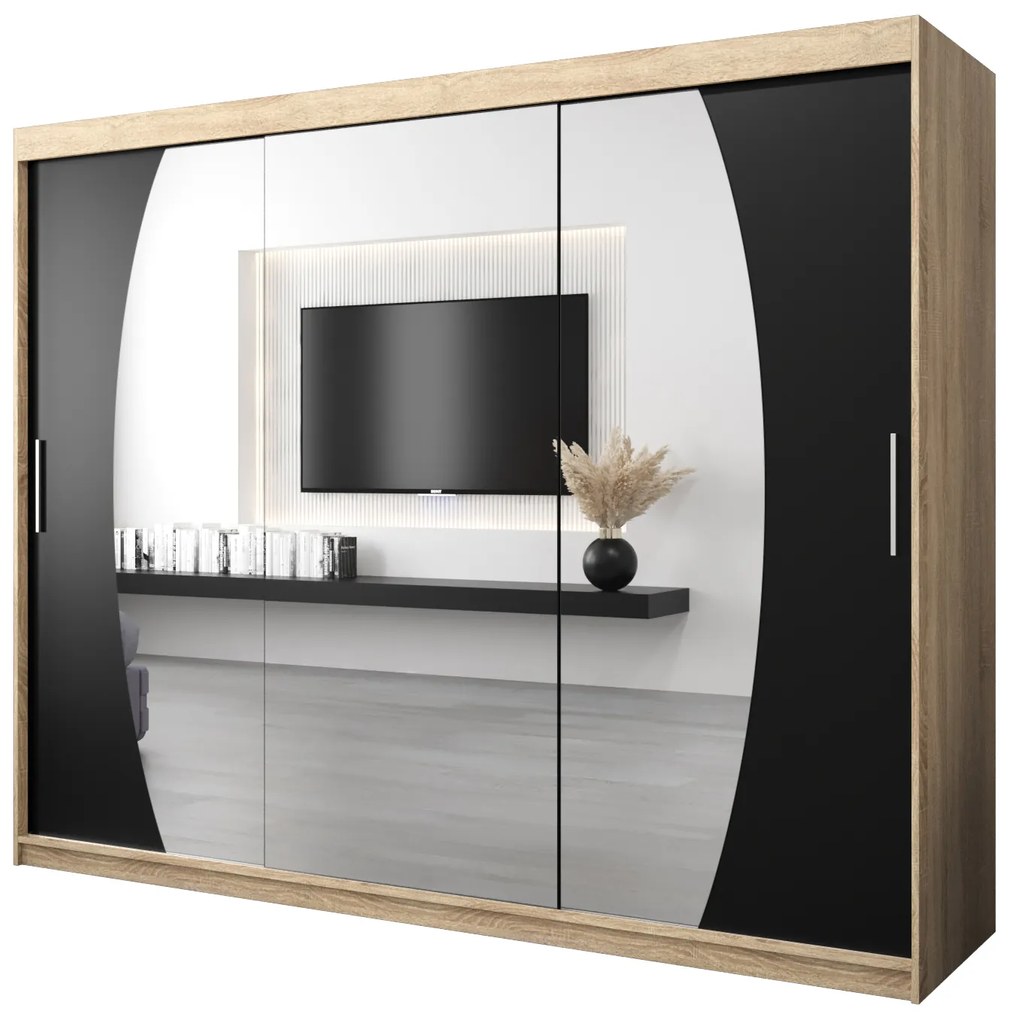 Dulap de haine 250 cm Eclipse (Stejar sonoma + Negru mat). 1063453