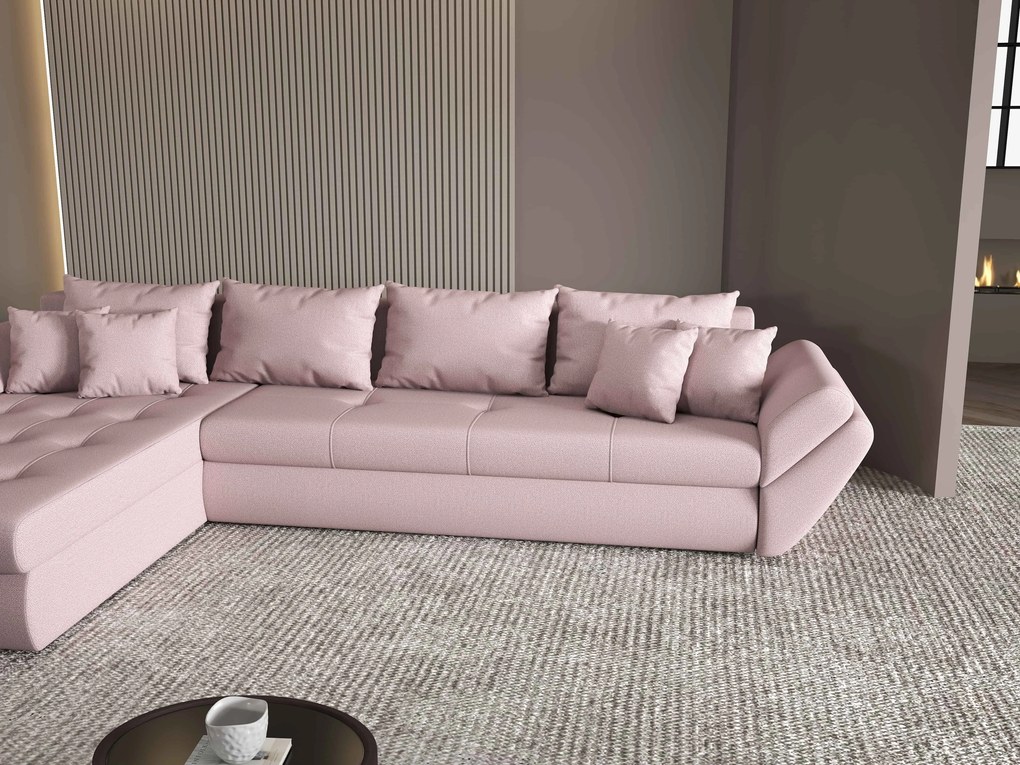 Colțar extensibil dumonde cu ladă de depozitare si sezut confortabil din spuma high-density, Loana XL Enjoy Flamingo 335x185 cm