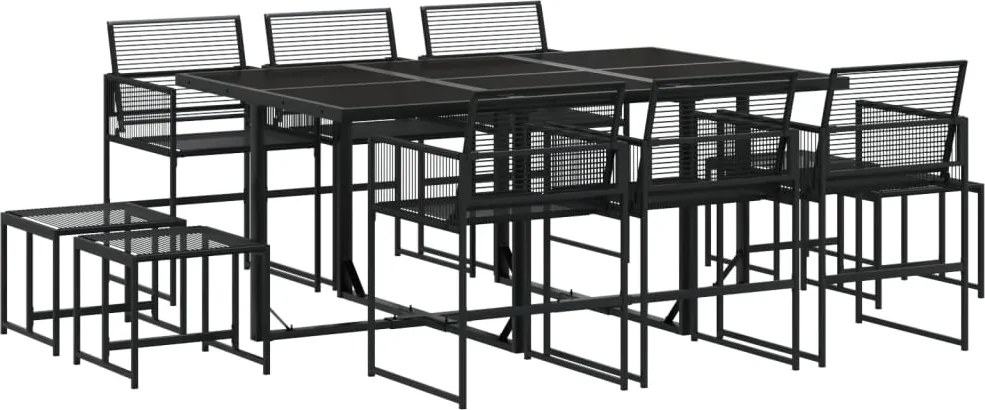 vidaXL Set mobilier de grădină, 11 piese, negru, poliratan
