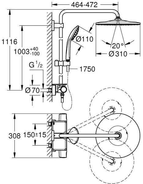 GROHE 26401001 - Sistem de duș VITALIO JOY SYSTEM 310, crom lucios