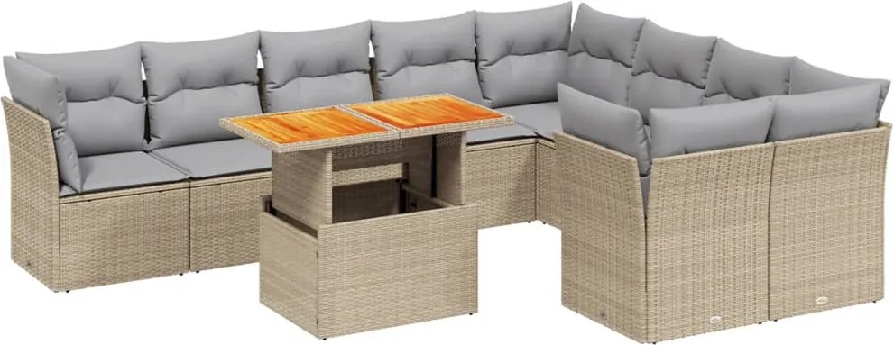 vidaXL Set canapele de grădină cu perne, 10 piese, bej, poliratan