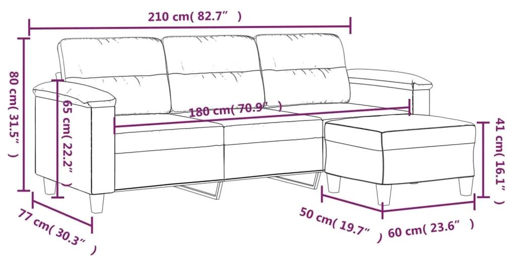 Canapea cu 3 locuri si taburet, negru, 180 cm, piele ecologica Negru, 210 x 77 x 80 cm