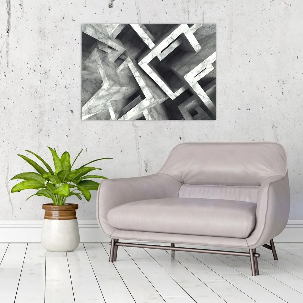 Tablou pe sticlă cu cuburi abstracte (70x50 cm)