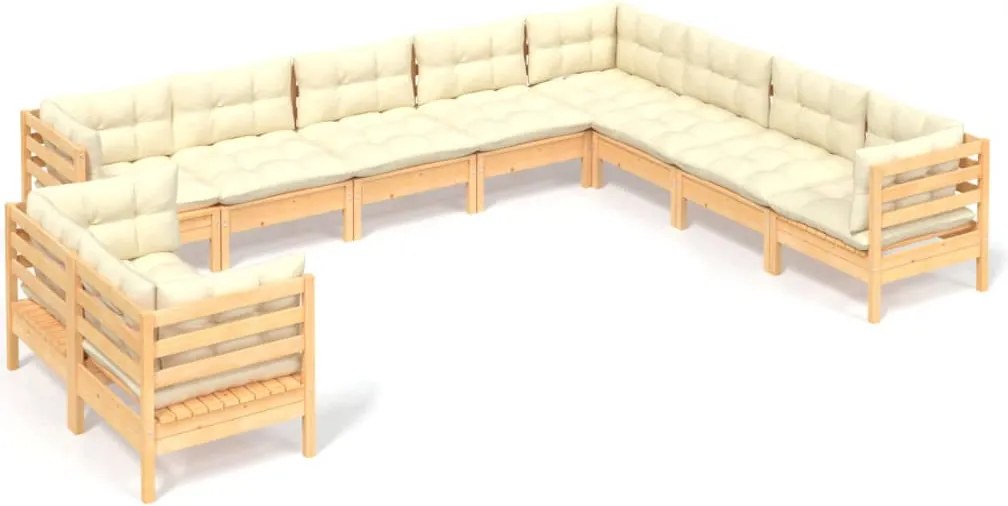vidaXL Set mobilier grădină cu perne crem, 10 piese, lemn masiv de pin