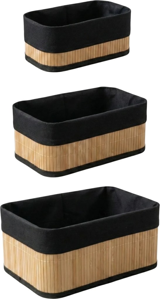Set de coșuri de bambus pentru depozitare VINNO, negru