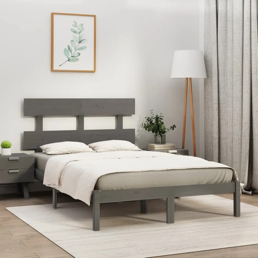 vidaXL Cadru de pat, gri, 200x200 cm, lemn masiv