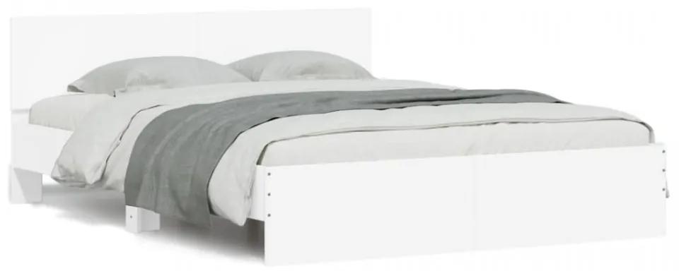 Cadru de pat cu tăblie și LED, alb, 150x200 cm