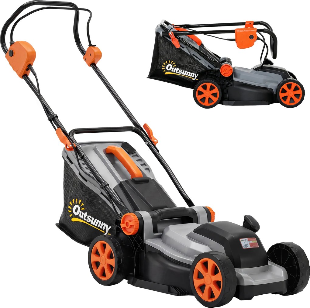 Outsunny Mașină de tuns iarba pe baterie fără fir 18V cu 2 baterii de 4Ah, lățime de tăiere 34 cm și funcție mulching, motor 700 W | Aosom Romania